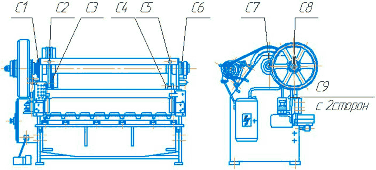 Схема кинематическая ножниц гильотинных кривошипных Н3118