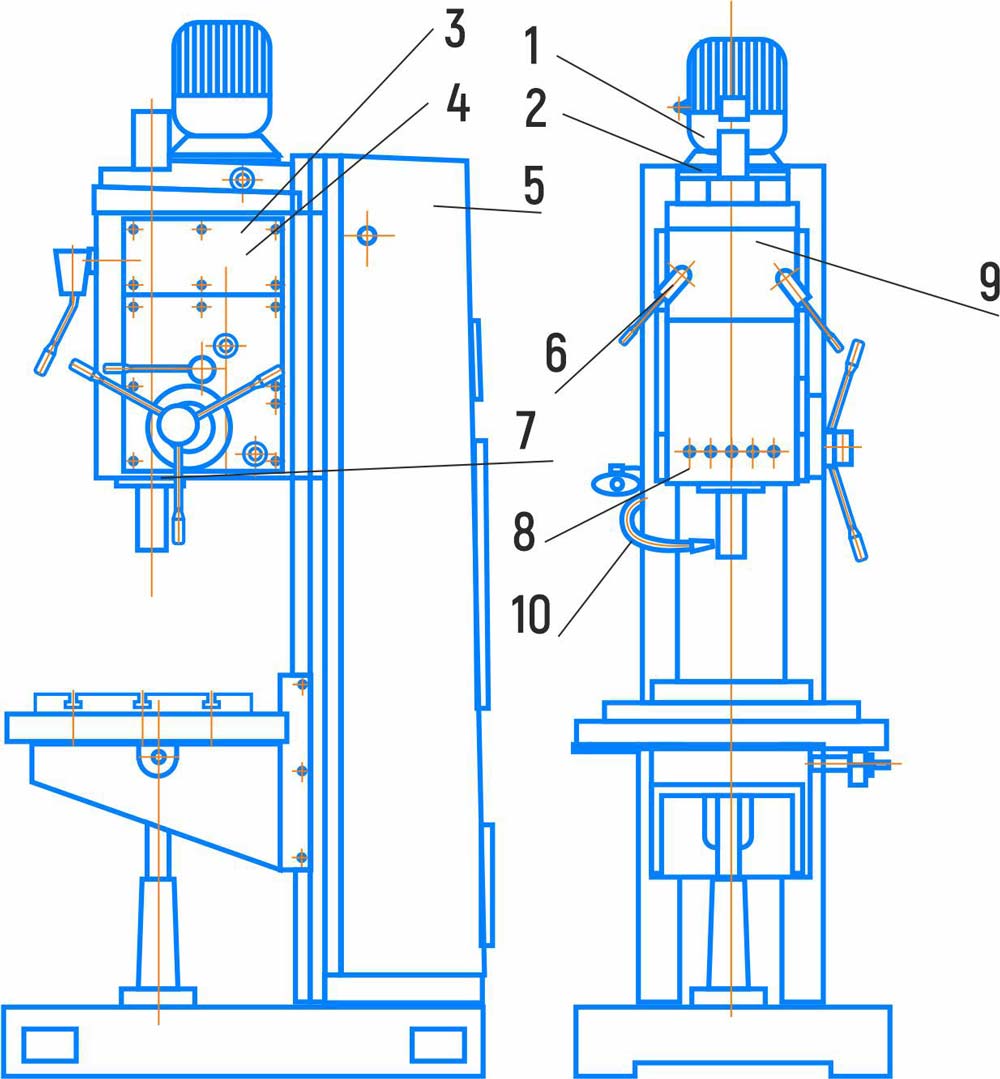 Расположение составных частей вертикально-сверлильного станка 2С132